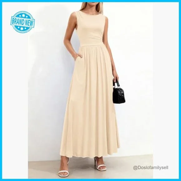 Sleeveless A-Line Maxi Dress Flowy Elegant Wedding Guest Casual Sundress - Picture 6 of 7